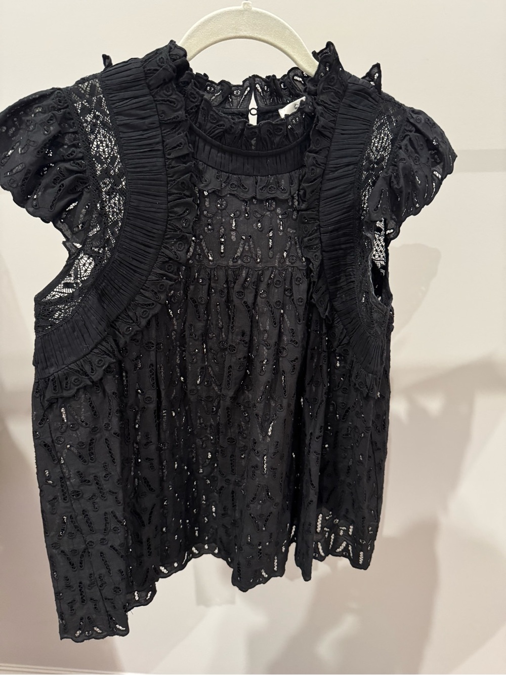 Sea New York Black Eyelet Lace Ruffle Top